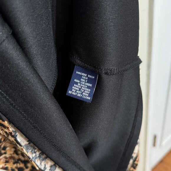 Chaps Leopard Ruched Midi Dress 3/4 Sleeve Tan Black Size L - Picture 4 of 4